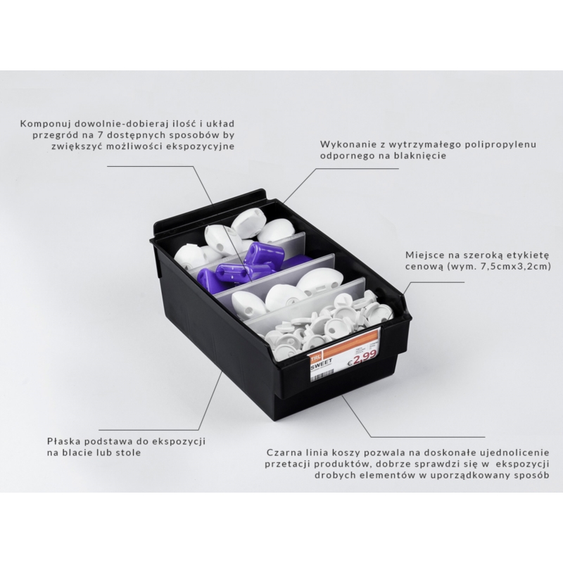 Spacewall-Ladenwände - Körbe und Behälter - Ladenbau