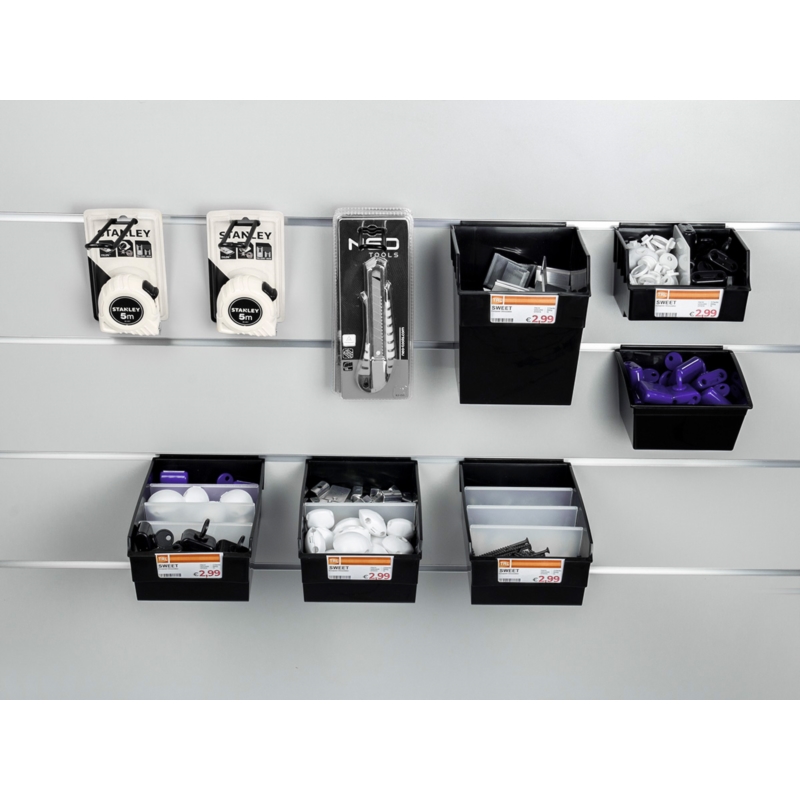 Spacewall-Ladenwände - Körbe und Behälter - Ladenbau