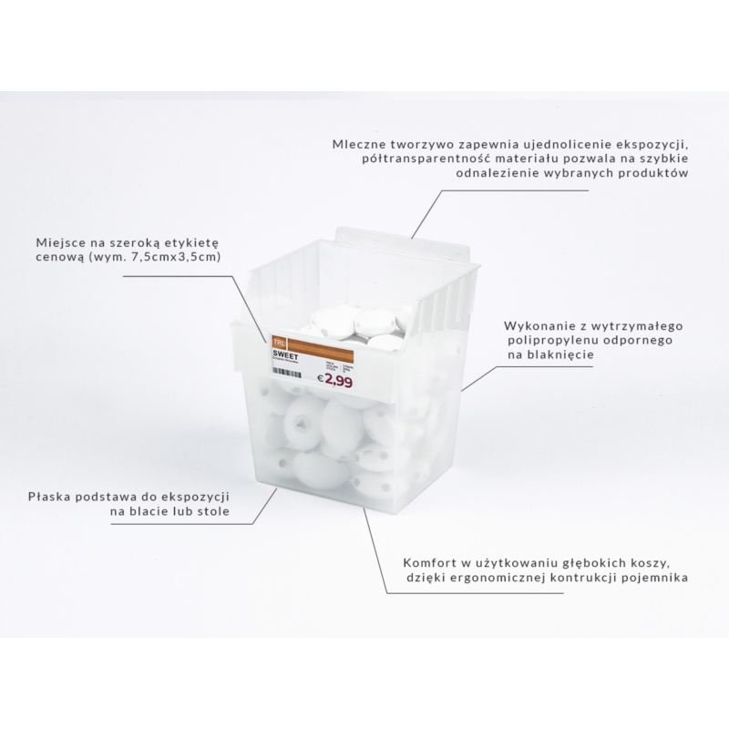 Pojemnik TOP wysoki 15x15x18cm bezbarwny mleczny